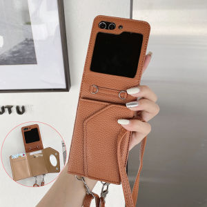 For Samsung Galaxy Z Flip7 Z Flip6 Z Flip5 Z Flip4 Z Flip3 Cover Luxury Soft Silicone Lanyard Strap Chain Crossbody Slim Cover Leather Card Holder Wallet Phone Case Mirror Makeup Cosmetic Pocket Case