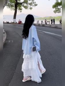 SUHUIQIAN | Blue Cotton Long Sleeve Thin Comfortable Sun Protection Blouse
