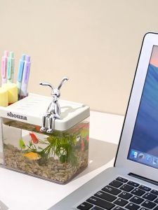 ตู้ปลา โหลปลากัด ขนาด19.1x7.8x10.2CM ครัวเรือนน้ำเต่าหญ้าปลาทองตู้ปลาขนาดเล็กระบบนิเวศถัง