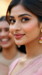 [SG] Pink Sahara Jhumka Earrings | Gold-Tone Jhumka with Ear Chain | Pearl & Crystal Statement Earrings | Festive Wedding Jewellery | ear me out (EMO-266)