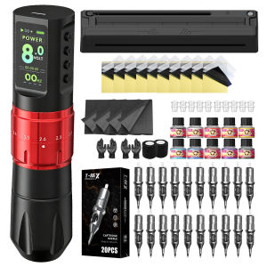 XNET | XNET Axis370 Wireless Tattoo Machine Kit Adjustable Stroke 2.0-4.2mm Coreless Motor Color Screen Tattoo Set For Tattoo Artists