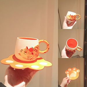 Starbuck Official Store Starbuck 2022ปี Tiger Cup Relief Cute Tiger Style Mug Set Cute Tiger Series Cup And Plate New Year Gift Starbuck Tumbler Starbuck Mug