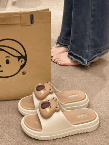 Cute Capybara Themed Indoor Home Bathroom Anti-Slip Thick Heel Roman Style Flat Heels Sandals for Women Summer Slip-On Sandals