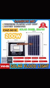 WHS 2Year Warranty CHZ-901E 200W Solar Led Outdoor Flood Light Street Lamp IP67 Waterproof With Remote Battery Indicator
