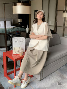 Khaki Color Womens Dress Set Casual Style Fashionable Top And T-Shirt Skirt Two-Piece Summer New Arrival Korean Version