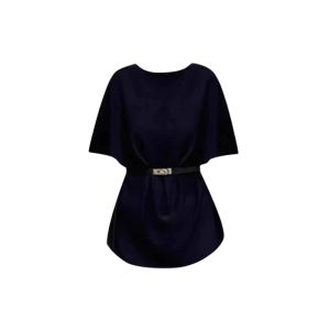 YUEZHONGWEI | เสื้อถักไหมน้ำแข็งคอวีแขนสั้นสีกรมท่าสไตล์ฝรั่งเศสสำหรับผู้หญิงในช่วงฤดูร้อน เสื้อผ้าทำงานสไตล์เกาหลีหลวมๆ แขนกระต่าย