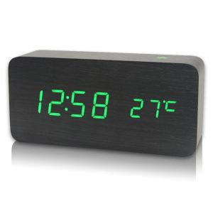 Alarm Clock LED Wooden Watch Table Voice Control Digital Wood Despertador USB/AAA Powered Electronic Desktop Clocks