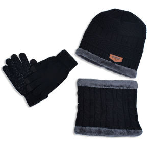 Winter Kids Knitted Hat Scarf Gloves Plush Lining Warm Children Beanie Hats Set Non Slip Gloves Neck Warmer 4Pcs Kids Cap 4-10Y