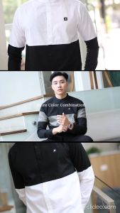 ANCSTR Kemeja Pria Shanghai Kombinasi Hitam Putih Premium - Monochrome