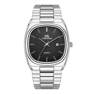 นาฬิกาข้อมือทรงสี่เหลี่ยมสไตล์ย้อนยุคแบบใหม่ สายเหล็ก นาฬิกาผู้ชาย นาฬิกาควอตซ์แบบเรียบง่าย นาฬิกาผู้ชายที่ใช้งานได้หลากหลาย นาฬิกาผู้ชาย