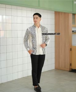 JENA DRESS PEONY WHITE TENUN - DRESS KEMEJA TENUN