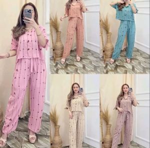 Crop Terbaru Wanita Motif Love Cod/Setelan wanita Viral/Setelan Terbaru