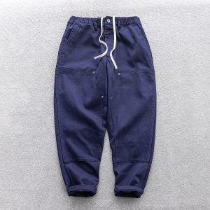 Vintage Casual Heavyweight Cone Shape Double Knee Rivet Logging Work Pants Men Straight Leg Cotton Youthful Energy Style