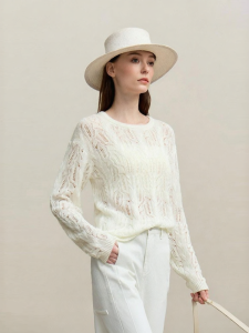 AMII | Round Neck Lace Floral Long Sleeve Knit Sweater