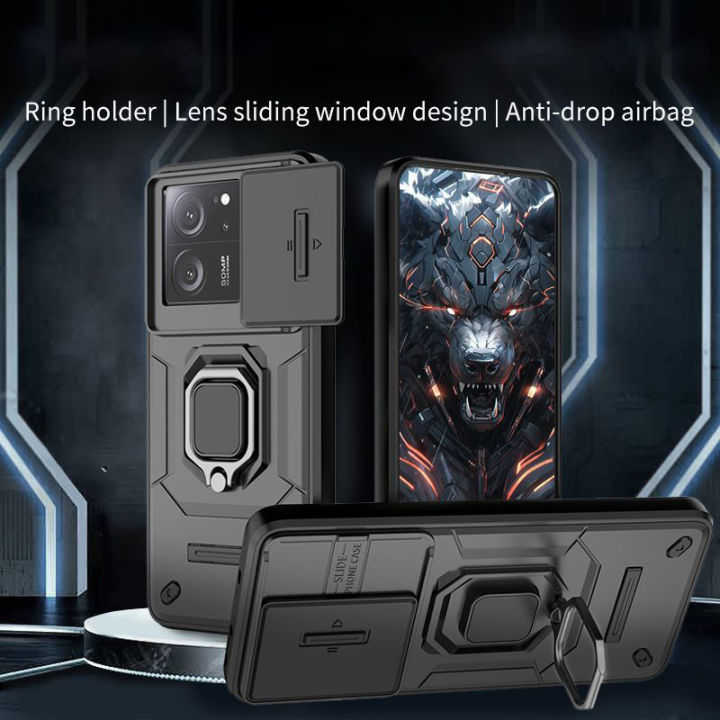 ESTH® Case For Xiaomi 13T Pro/Xiaomi 13T [360° Rotating Stand] [Military Grade Anti-Fall Protection] Cover Compatible With Magnetic Car Mount, Black - View #4