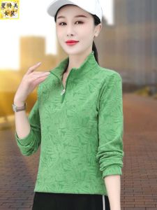 เสื้อยืดคอตตอนผู้หญิงแบบมีซิปครึ่งตัว แขนยาวบาง แฟชั่นฤดูใบไม้ผลิและฤดูใบไม้ร่วง เสื้อยืดคอกลมแบบสวมหัว