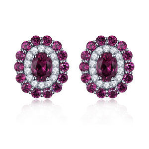 Lohaspie Jewelry Genuine 4 Carat Solid Sterling Silver 925 Stud Earring Original Natural London Blue Topaz Garnet Stud Earring Topaz Birthstone Earring For Women Silver 925 Jewelry