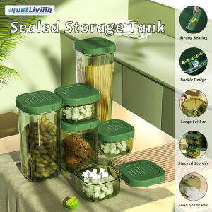 JustLiving 480/1000/1500/1900ml Airtight Food Storage Container Seal Storage Jar Durable Plastic BPA-Free for Food Liquid Dried Fruit Storage Container Stackable Jars Condiments Clear Storage Box