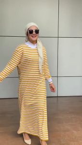 ELQIA - Pakaian Wanita Gamis Rib Stripe Oversize Dress Salur Kekinian