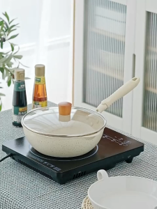 PFOA Free Medical Stone Frying Pan Nonstick Coating Pan Wok Ceramic Wok with Lid 24/26/28CM Al alloy 麦饭石炒锅 Free spatula