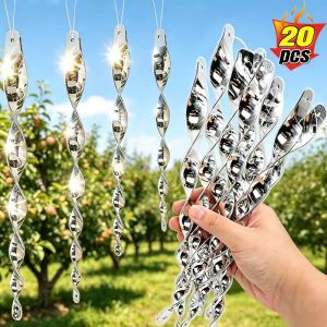 20Pcs Silver Reflective Bird Scare Rods Spiral Wind Twisting Repeller Stick Hanging Ornaments Balcony Garden Farm Supplies