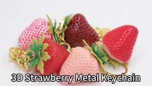 3D Resin Strawberry Keychain Cute Fruit Bag Charm with Gold Clasp Fashion Car Pendant Womens Backpack Wallet Accessory Gift