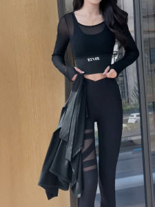 ชุดโยคะสำหรับผู้หญิง ชุดออกกำลังกายฟิตเนส แขนยาว กางเกงขายาว ชุดสองชิ้น ผ้าตาข่าย ฤดูใบไม้ร่วง ฤดูใบไม้ผลิ ใหม่