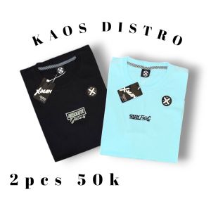 kaos distro 2 pcs 50 ribuan/kaos pria wanita dewasa/motif simple/semi katun/motif sablon keren kaos harian