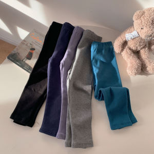 Pure Cotton Fleece Lined Slim Fit Base Layer Pants for Kids Autumn Winter Childrens Clothing Baby Girls Elastic Stretchy Trousers