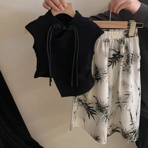 Bộ Quần Áo Nữ Trang Trí Lá Tre Sơn Mài Thời Trang Phong Cách Trung Hoa Mới 2025 Bộ Quần Áo Rộng Rãi Thoải Mái Chất Liệu Lụa