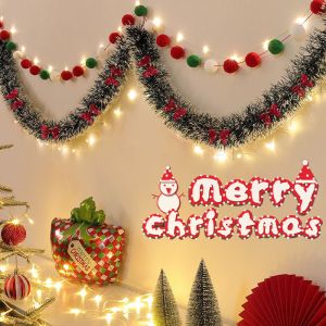 Pluck พวงมาลัยดีบุกคริสต์มาส พู่ประดับต้นคริสต์มาส ยาว 2เมตร ริบบิ้นดอกไม้ ตกแต่งต้นคริสต์มาส งานปาร์ตี้คริสต์มาส ปีใหม่