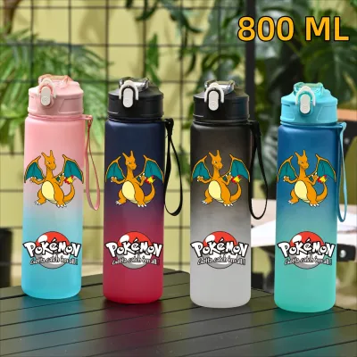 Takara Tomy | 800ML Pokemon Pikachu Sports Water Bottle with Straw Leak-Proof Drinkware Portable Charizard Plastic Water Cup Fitness Jug Gift