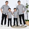 KEMEJA KOKO COUPLE AYAH ANAK (satuan) POLOS WARNA LIGHT GREY / ABU2 LENGAN PANJANG PENDEK FULLKATUN. 
