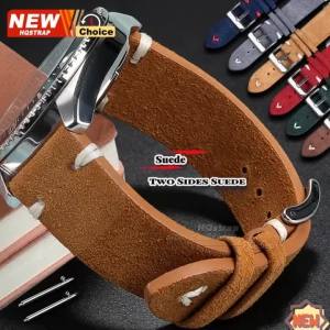 Two Sides Suede Watch Strap 18mm 20mm 22mm Handmade Colorful Stitching Band for Omega for Seiko Smartwatch Bracelet for Huawei