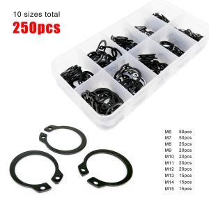 250/500/900pcs 5-20mm C Type External Circlip Kit Set Bearing Shaft Retaining Clip Snap Ring Black 65mn Stainless Steel GB894