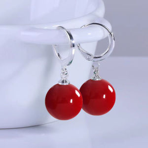 S925 Pure Silver Red Pearl Earrings Womens Fashionable Hanging Hook Style Water Zircon New Years Ear Jewelry Elegant