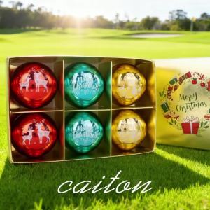 caiton | Golf Ball Gift Set 6pcs Christmas Metallic Golf Balls Novelty Xmas Pattern Gift Box Golf Accessories for Golfers Men Dad Caiton
