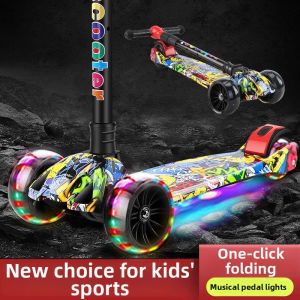LIWAN | Folding Kids Scooter - Boys and Girls Toy Scooter for Ages 2-6-8 - One-Wheeled LED Light-Up Scooter