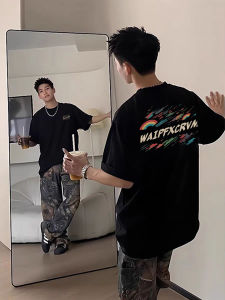 Áo Thun Nam Tay Ngắn in Số Phong Cách Mỹ Mùa Hè Rộng Rãi Màu Đen Cotton Nguyên Chất Học Sinh Áo Sơ Mi Cơ Bản