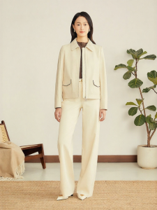 Soft Textured Stand Collar Short Sheepskin Leather Jacket