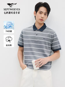 Septwolves Short Sleeve Polo Shirt Striped Half Sleeve T-Shirt Mens Business Casual Cotton Polyester Blend Summer New Arrival