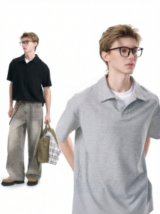 Dream made | Áo Thun Polo Đen Xám Kiểu Mỹ Dạng Giả Hai Mảnh Ôm Body