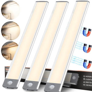 Dizoey LED Magnet Night Light Motion Sensor Light Wireless Rechargeable Cabinet Lights Wardrobe Staircase Backlight Warm White Lamp