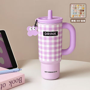Simple Stylish Large Capacity Insulated Water Bottle Straw Office Coffee Cup for Women New 2024 High Aesthetic Value