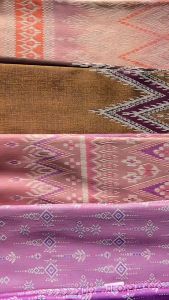 ผ้าไหมมัดหมี่ฝ้ายคราม ลาย1-100 ขนาด2 หลา กว้าง1เมตร(ยังไม่ได้ตัดเย็บ) ผ้าไทย ผ้าตัดเสื้อ ผ้าตัดชุด