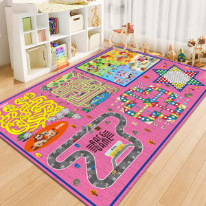 VIKAMA City Road Map Kids Play Rug Cartoon Town Parking Lot Non-Slip Washable Toddler Crawling Floor Mat