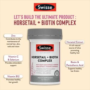 EXP 06/2027 Swisse Ultiboost Horsetail + Biotin Complex - 60 Tablets