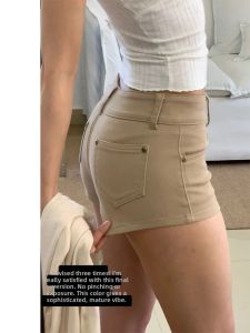 QIANCHANGNAAI | American High Waist Slim Fitting A-Line Denim Shorts