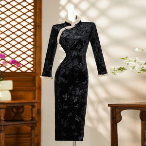 Autumn Winter Cheongsam Dress New Chinese Style Vintage Long Sleeve