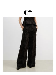 Classic Versatile Black Jacquard Wide Leg Pants